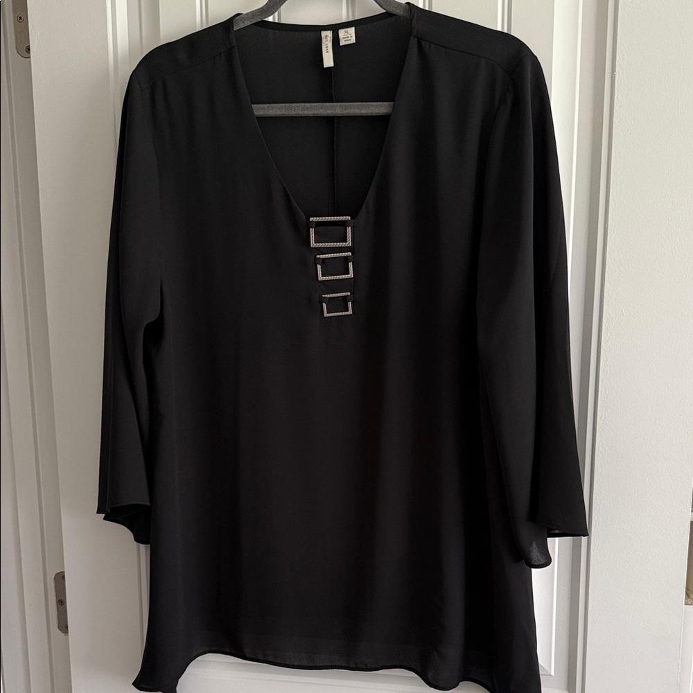 Elegant Black Women's Top with Square Accents